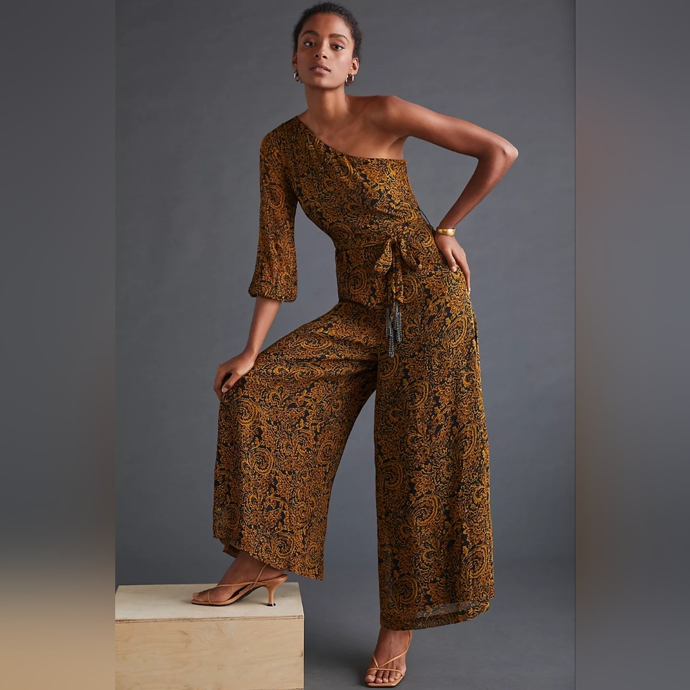 Anthropologie Paisley One Shoulder Jumpsuit